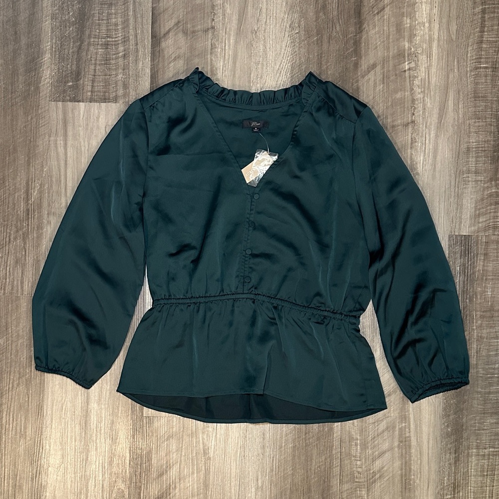 J. Crew V-Neck Button Detail Peplum Blouse - 8